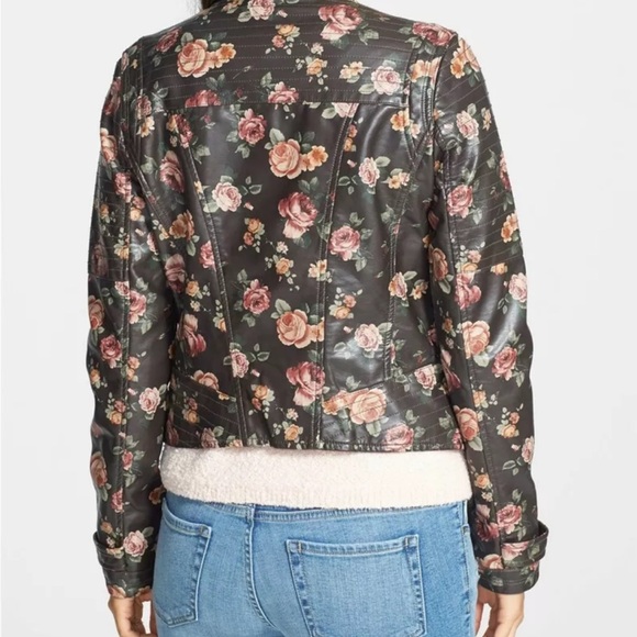 Women’s JouJou Brown Leather Jacket with Floral Print Size Medium - Picture 2 of 9